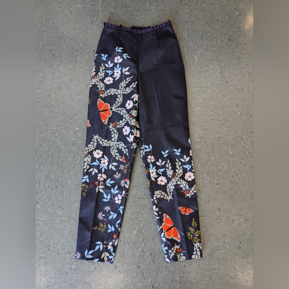 Ted Baker Leonna Trousers Navy Blue Floral High Waisted PantsWomen's Size 0